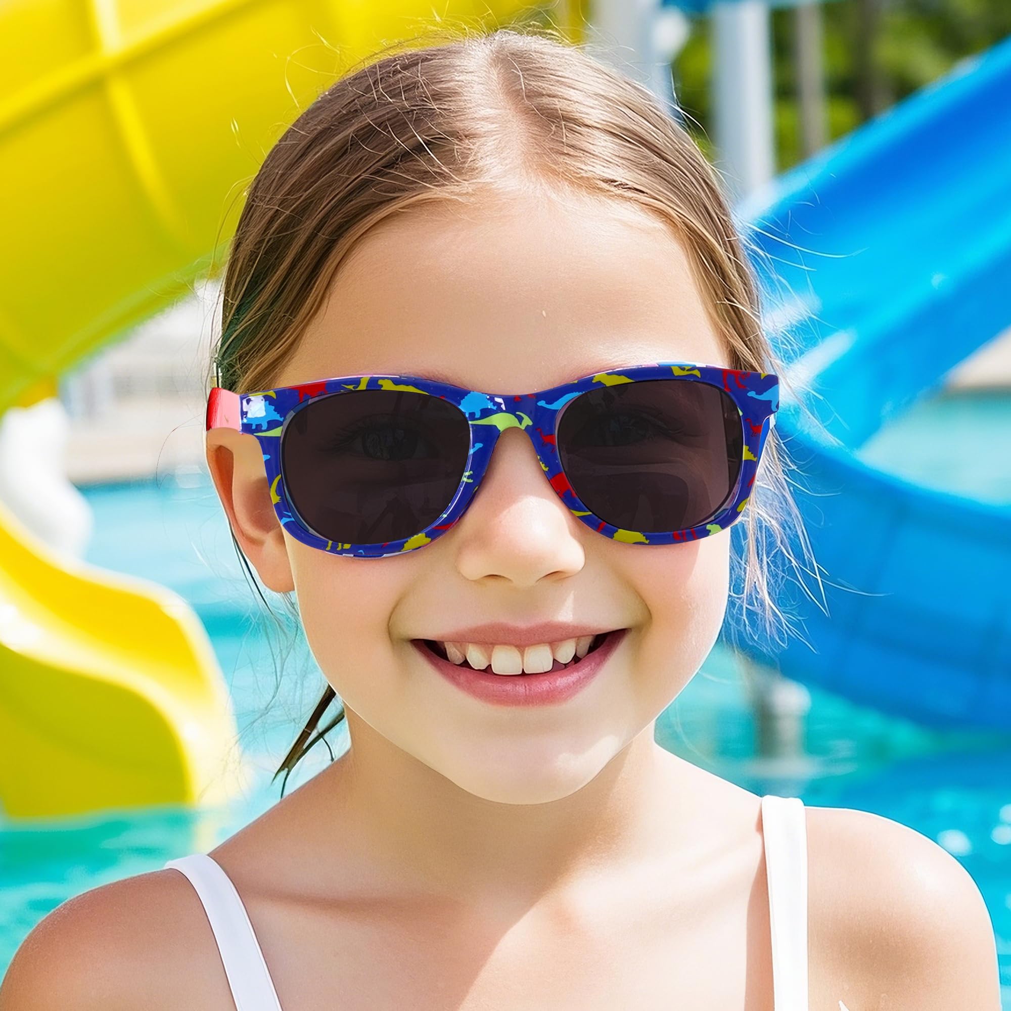 obmwang 3 Pack Kids Sunglasses Stylish Cute Dinosaur Glasses for Toddler Girls Boys Outdoor Beach Eyewear