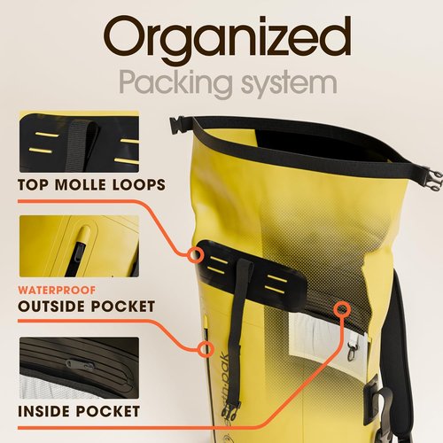 Earth Pak Waterproof Backpack - Heavy-Duty Roll-Top Hiking Bag with Cushioned Phone Case