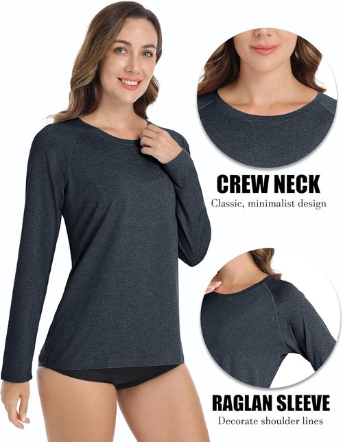 MAGCOMSEN Women's Long Sleeve Workout Shirt - UPF 50+ Sun Protection for Running & Swimming