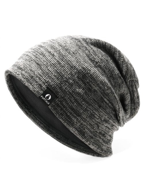 FURTALK Winter Beanie Hats for Men Women Warm Fleece Lined Double Layer Skull Cap Unisex Soft Slouchy Beanie, Black-Grey Mixed