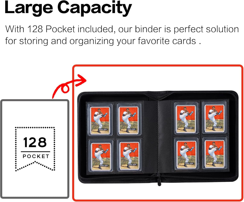 Top Loader Binder - 128 Card Capacity | 4 Pocket Rigid Holder for Trading & Sports Cards - Classic Orange