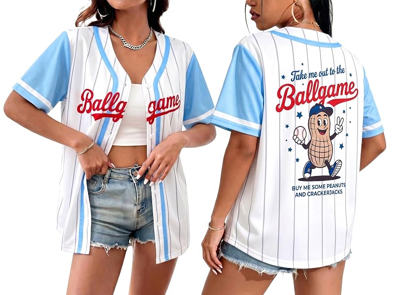 KIDDAD Women’s Baseball Jersey Shirt - Game Day Tee, White, Large