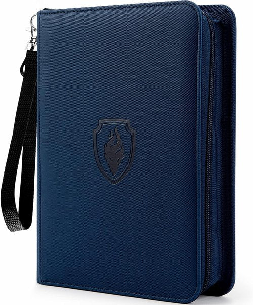 Fabmaker Premium 4 Pocket Zip Card Binder - Portable Album for 320 Trading Cards | Navy Blue
