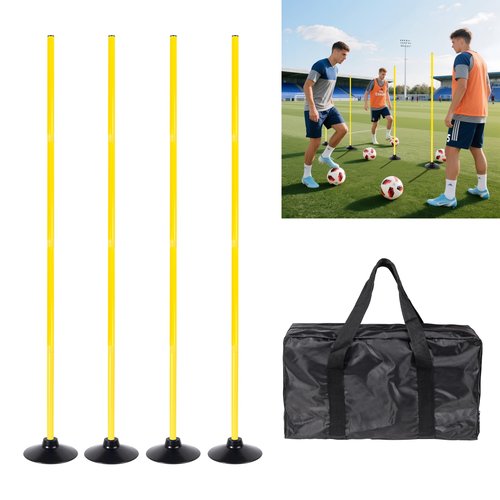 4 Pack Soccer Agility Training Poles, 5 FT Adjustable Speed and Agility Training Equipment for Football/Basketball/ Dog Practice, Bending Poles for Horses with Rubber Bases and Carry Bag (Yellow)