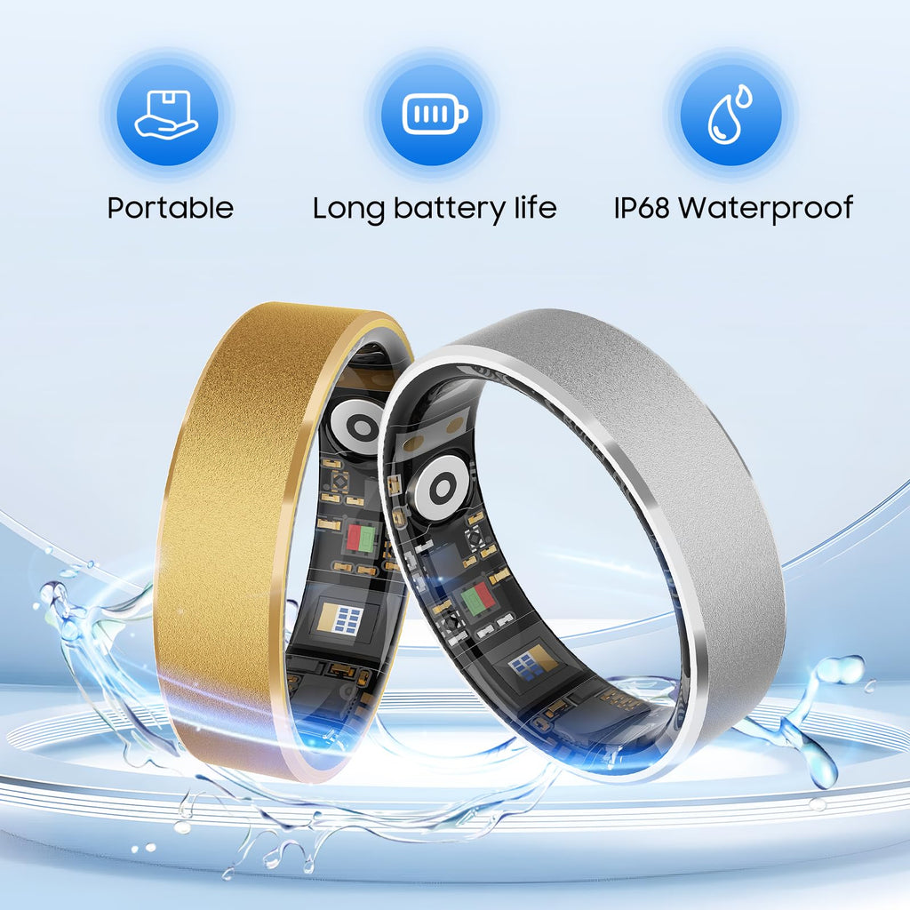 prxxhri Smart Health Ring, Featuring Stress and Sleep Monitoring Functions, Compatible with iOS and Android,Waterproof Fitness Tracker for Women & Men, No Subscription Fee. (Silver, 12)