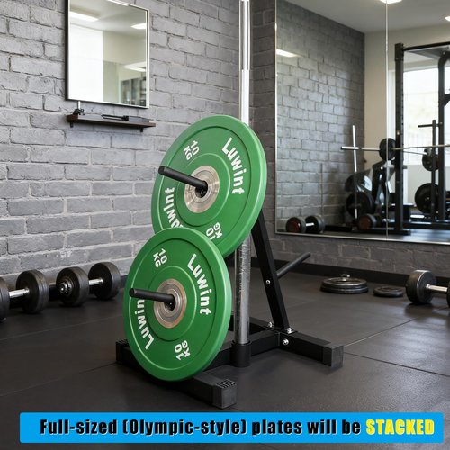 Luwint A-Frame Weight Plate Tree Rack with Barbell Holder, Dual Size Compatible for 1“ & 2“ Olympic Standard Plates, 300 lbs Capacity Home Gym Storage Stand, Space Saving Organizer