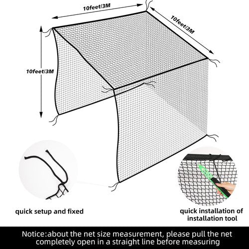 Amazgolf 10x10ft Golf Batting Cage with Quick Installation Tool and Rope, Practice Net for Indoor, Outdoor, Ceiling, Garage, Driver, Golf Simulator, Impact Screen