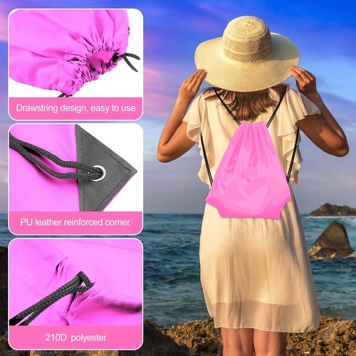 KUUQA Drawstring Backpack Bags - 25Pcs Bulk Pink Cinch Sacks for Gym, Travel & Sports