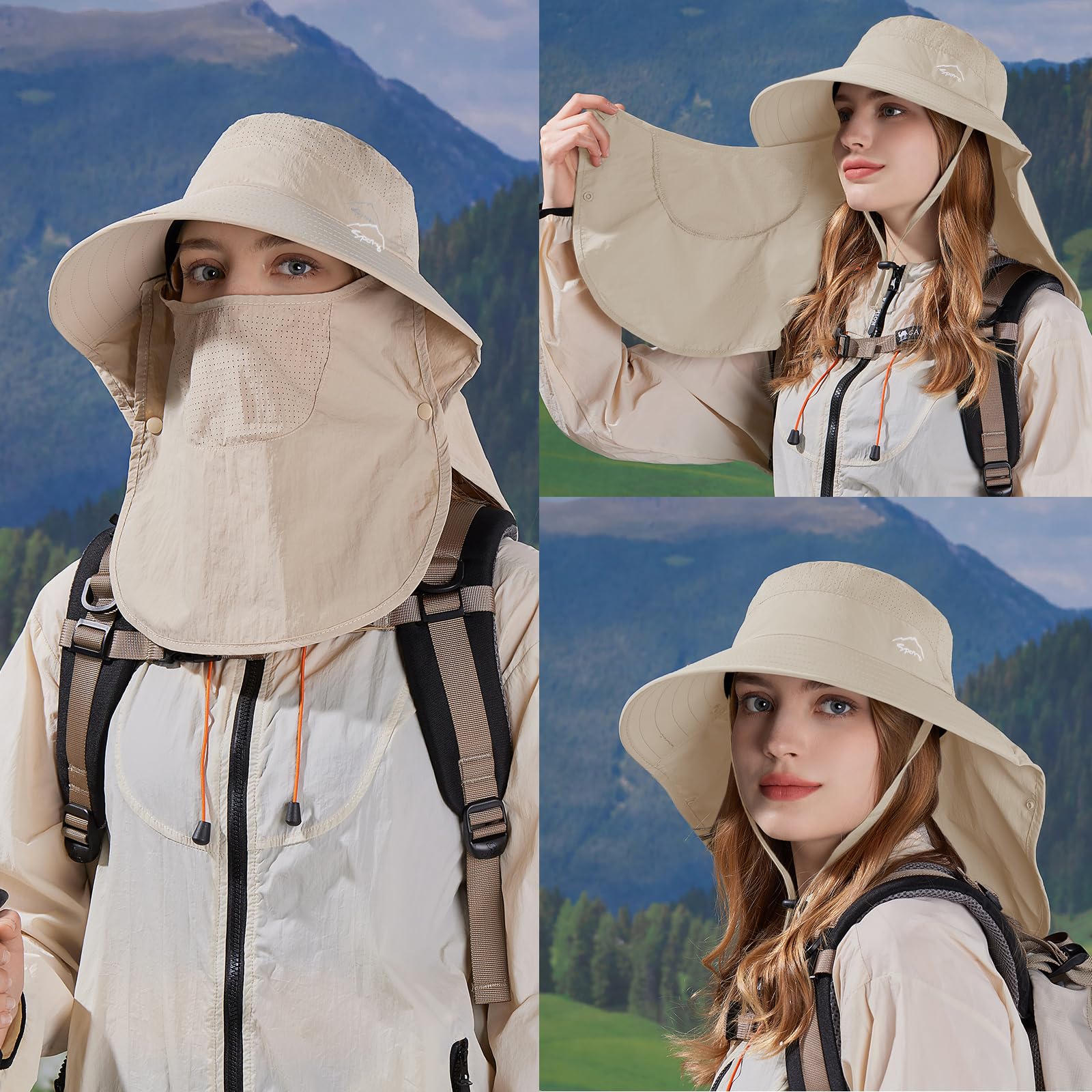 Sun Hat for Men Women with Neck Flap,UPF 50+ UV Protective Hiking Fishing Hats,Wide Brim Sun Hat for Women&Men