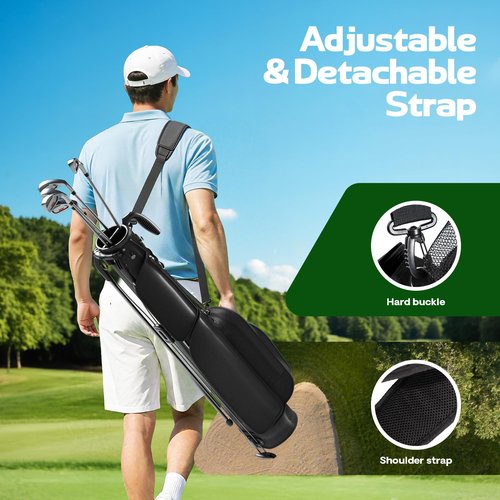 1GoTo-G Golf Lightweight Stand Bag, Par 3 Sunday Small Golf Bag with 2 Way Dividers Rain Hood Cooler Pocket Shoulder Strap and Multiple Storage Pockets for Men and Women