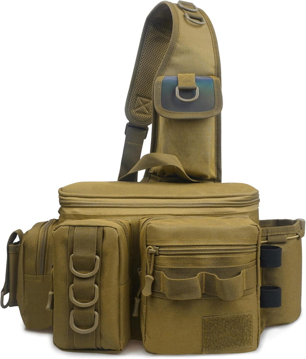 Skiennix Sling Tackle Bag - Lightweight Waterproof Fishing Backpack with Rod Holder | Outdoor Shoulder Pack