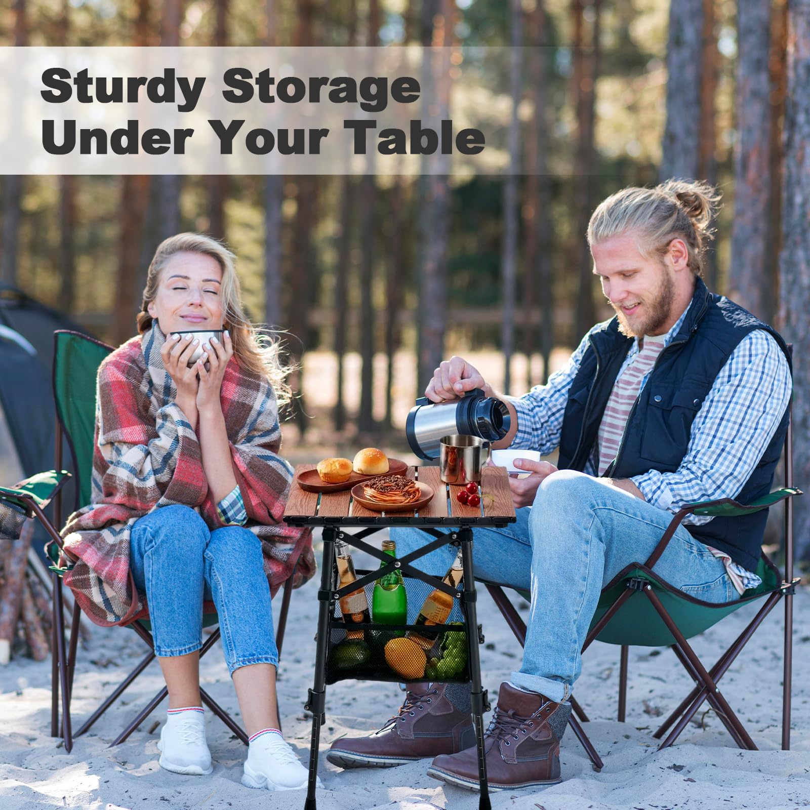 Odoland Portable Camping Table, 15.8"L x 11.8"W Folding Table with Adjustable Height 15.8" - 22", Small Beach Table with Storage Bag for Outdoor Camp, Cooking, Picnic, Travelling, Backyards, Fishing