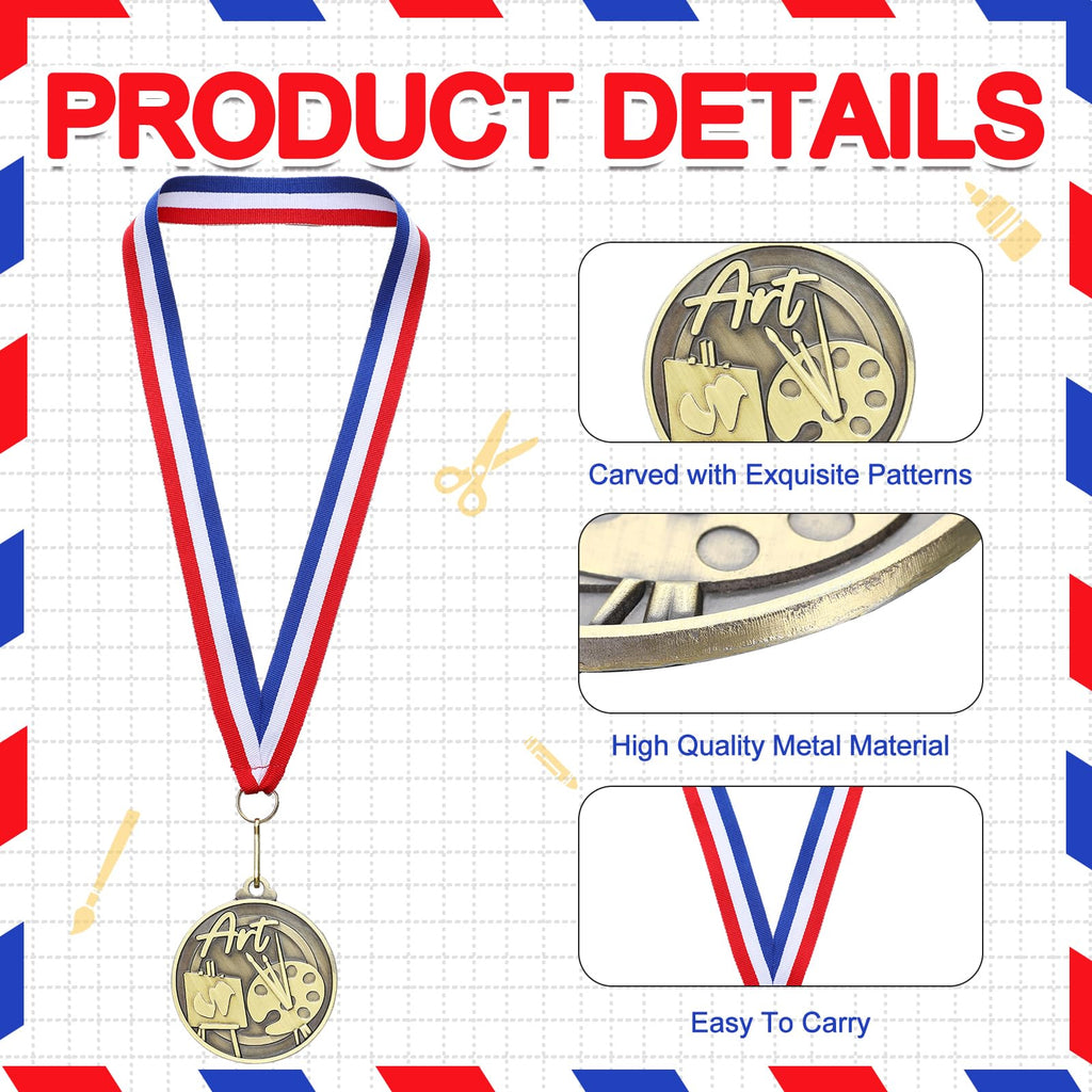 Quelay 30 Pcs 2'' Medals for Awards Winner Bulk with Neck Ribbons Metal Trophy Award Prize Gift for Kids Students Adults School Graduation Participation Competitions(Art)