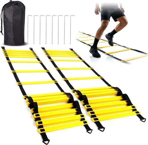 Agility Ladder 2 Pack - Speed Training Ladder Set with Ground Stakes for Football & Soccer - Includes Carrying Bag