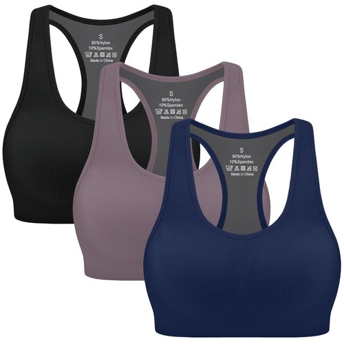 MIRITY Women Racerback Sports Bras - High Impact Workout Gym Activewear Bra Pack of 3