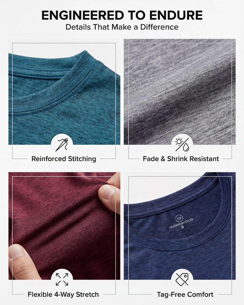 Real Essentials 5 Pack: Men's Dry-Fit Short Sleeve Crew Neck T Shirts Fitness Running Gym Workout Cool Exercise Athletic Tee, Set 13, Small