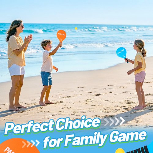 Beeplove 2 Beach Games Toy Paddle Ball Sets - Funny Paddleball Rackets Game, Outdoor Sports Toys for Kids Adults Family Games Yard Lawn Party Supplies, Blue Orange, Medium