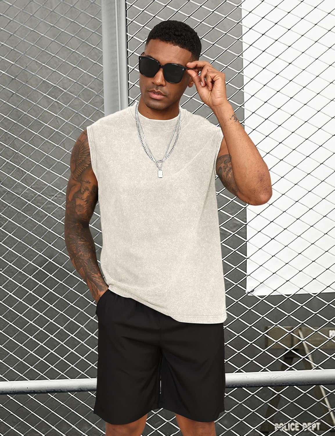 Yimoon Men's Tank Tops - Acid Wash Cotton Sleeveless Workout Tees for Gym | Loose Fit Muscle Shirts