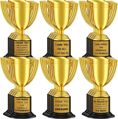 Highergo Mini Trophy Awards - 24 Pcs Gold Plastic Cups for Sports Competitions & Party Favors