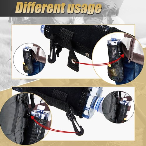 Riakrum 2 Pcs Water Bottle Holder for Backpack Foldable Mesh Water and Snack Holder Adjustable Pouch Tactical Attachments Bottle Carrier for Hiking Bicycle(Black)
