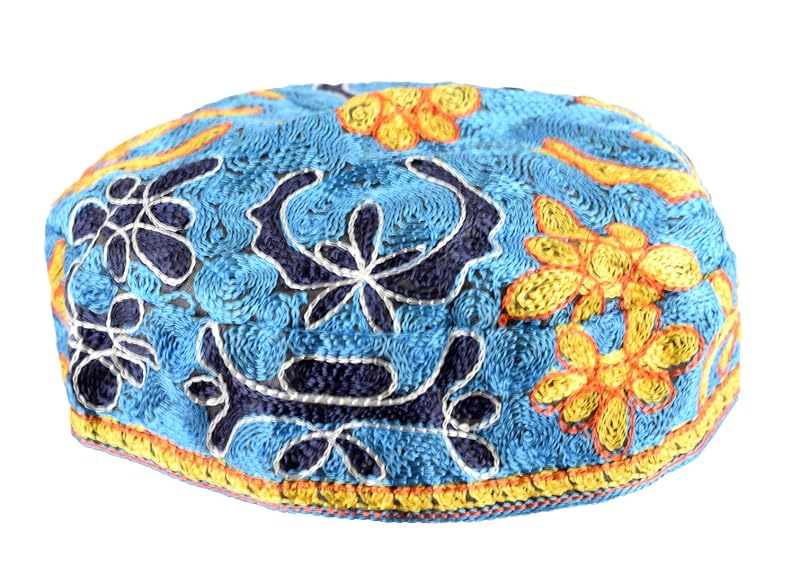 Light Blue Embroidered Kippah (Bucharian Jewish Hat) 60cm