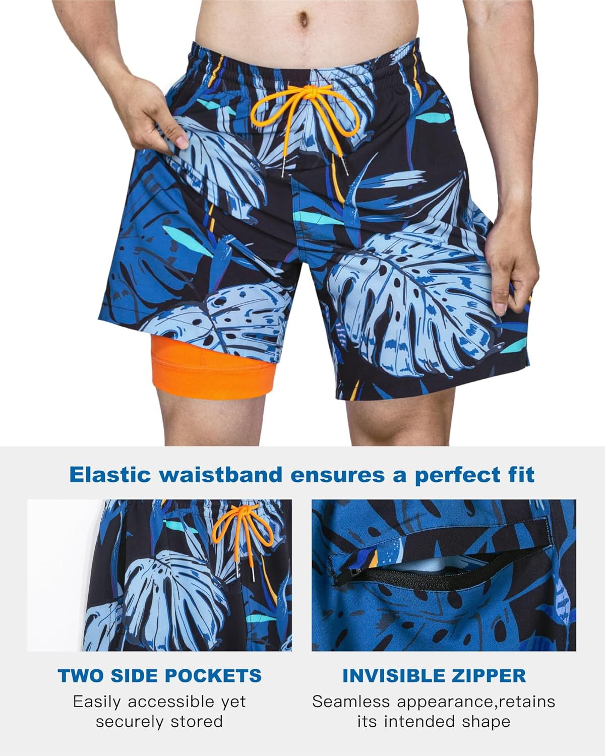 SURF CUZ Men's Swim Trunks - Quick-Dry 7" Swim Shorts with Compression Liner | Stretchy & Comfortable