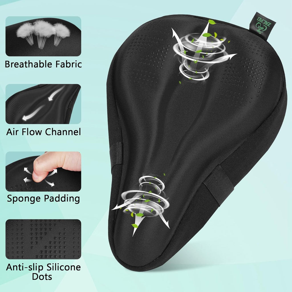 Zacro Bike Seat Cushion - Padded Gel Cover for Men & Women | Fits Peloton, Spin & Mountain Bikes