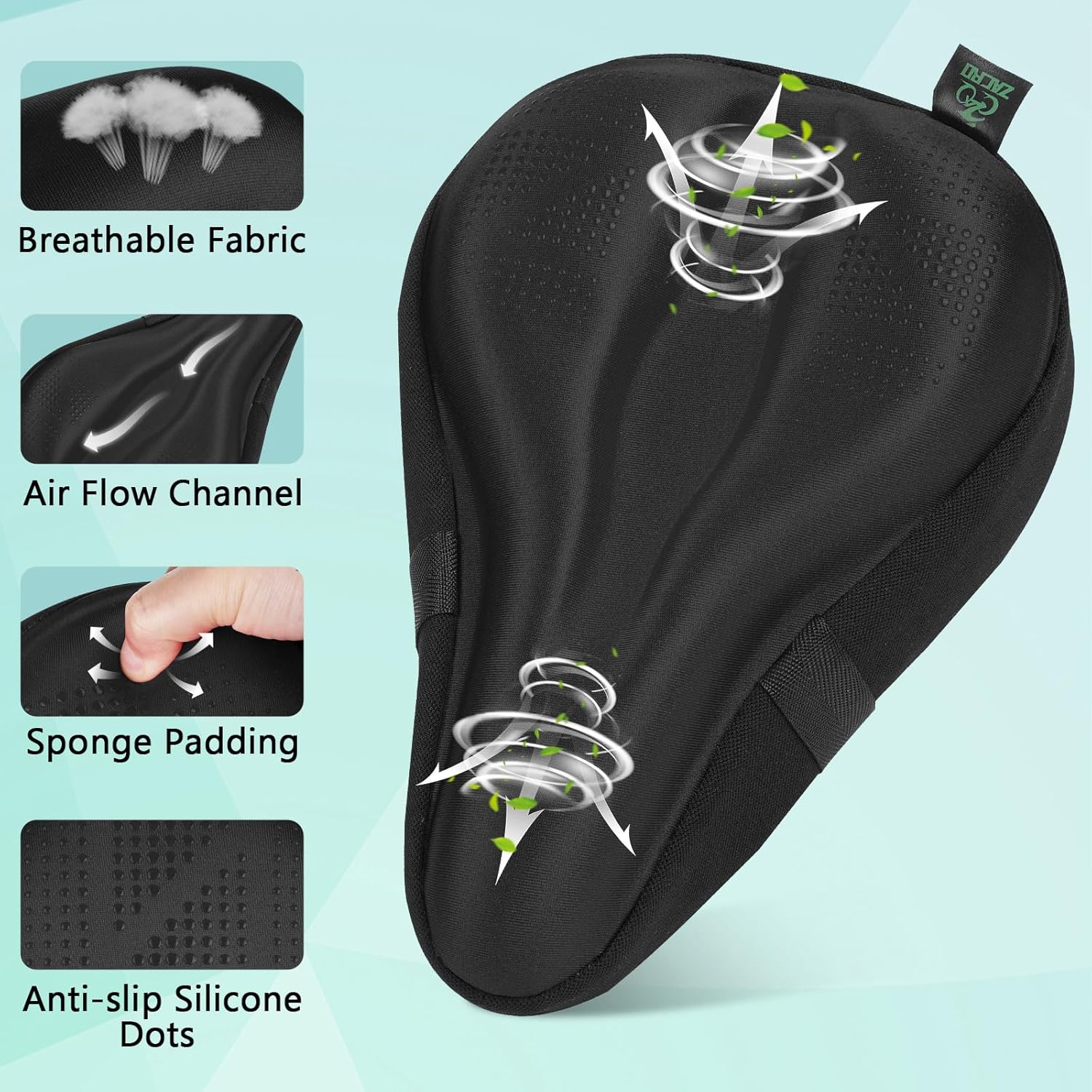 Zacro Bike Seat Cushion - Padded Gel Cover for Men & Women | Fits Peloton, Spin & Mountain Bikes