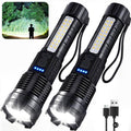 Rechargeable Flashlights High Lumens, 7Mode LED Flashlight Rechargeable, Super Bright Flashlight Battery Powered, Adjustable Flash Light, Tactical Flashlights for Home Emergencies Camping, 2 Pack