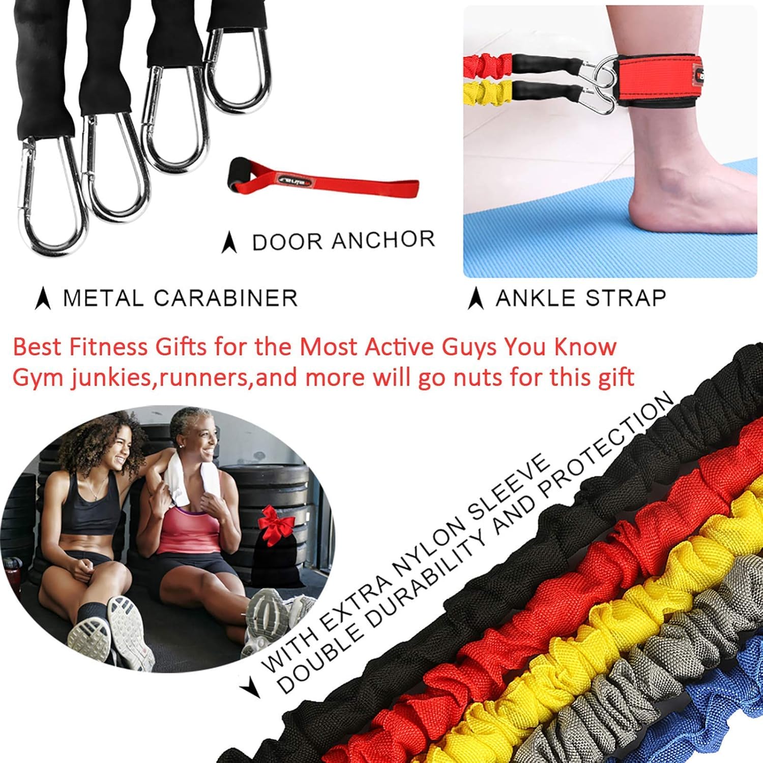Supalak Resistance Bands Set - 15 Pieces of Durable Elastic Bands (20lbs to 40lbs) with Anti-Snap Sleeves