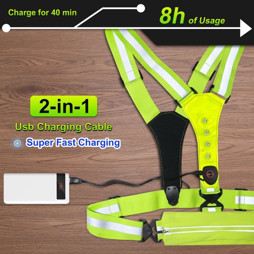 FAWAYSHAAN Reflective Running Vest, Lighted Walking Vest with Pocket, USB C Rechargeable, Reflective Gear for Walking, Biking at Night, High Visibility Gear for Women, Men
