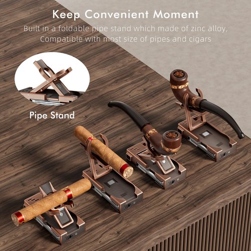 FANKAI Pipe Lighter with Pipe Stand, 3 in 1 Cleaner Tools, Refillable Butane Lighter with Angled Soft Flame, Pipe Lighters for Smoking, Pipe Gift for Father's Day,Christmas Day (Bronze)