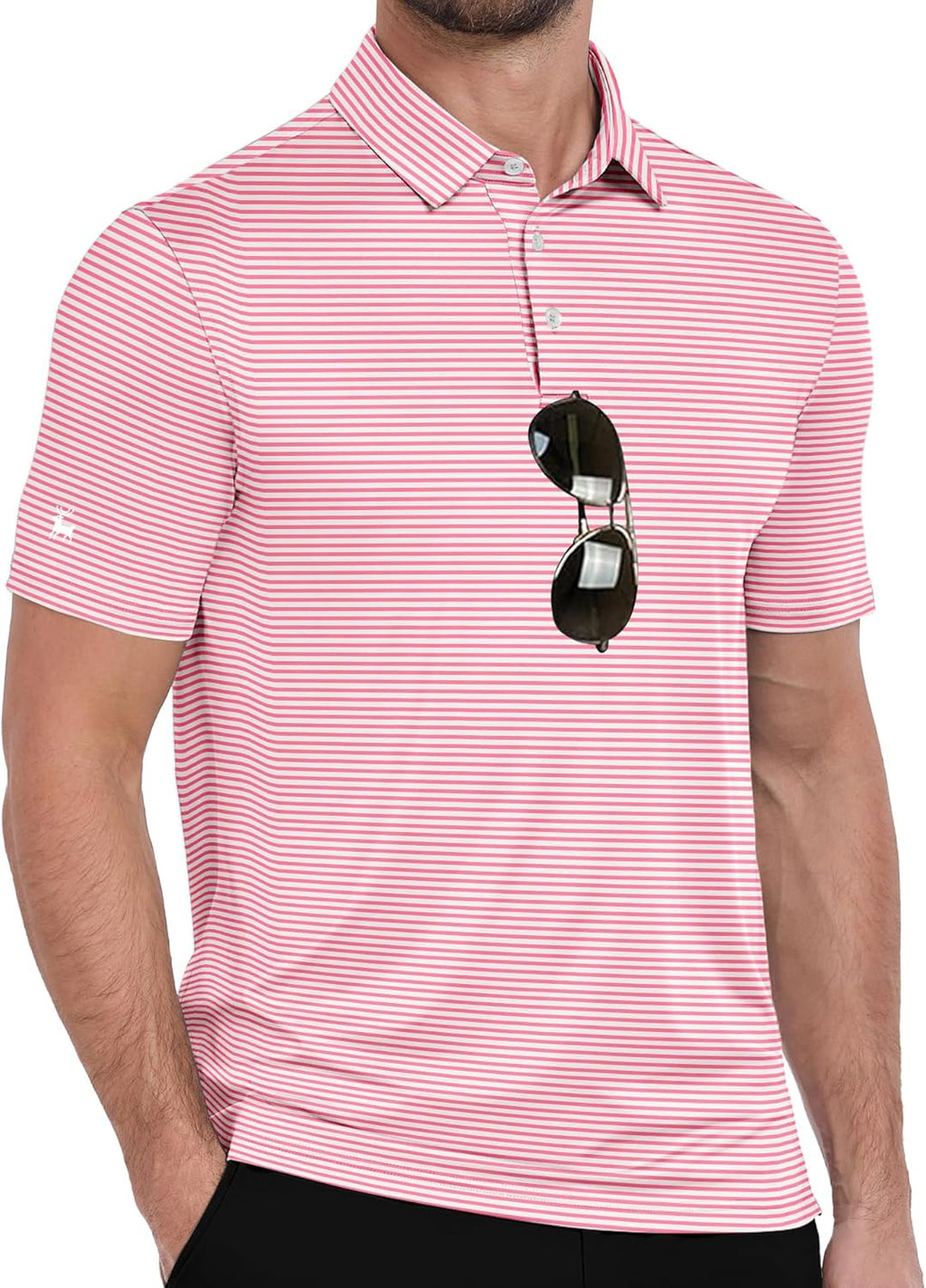 ZITY Men's Golf Polo Shirt - Short Sleeve Striped Design with UPF 50+ Protection | Moisture-Wicking Casual Tee