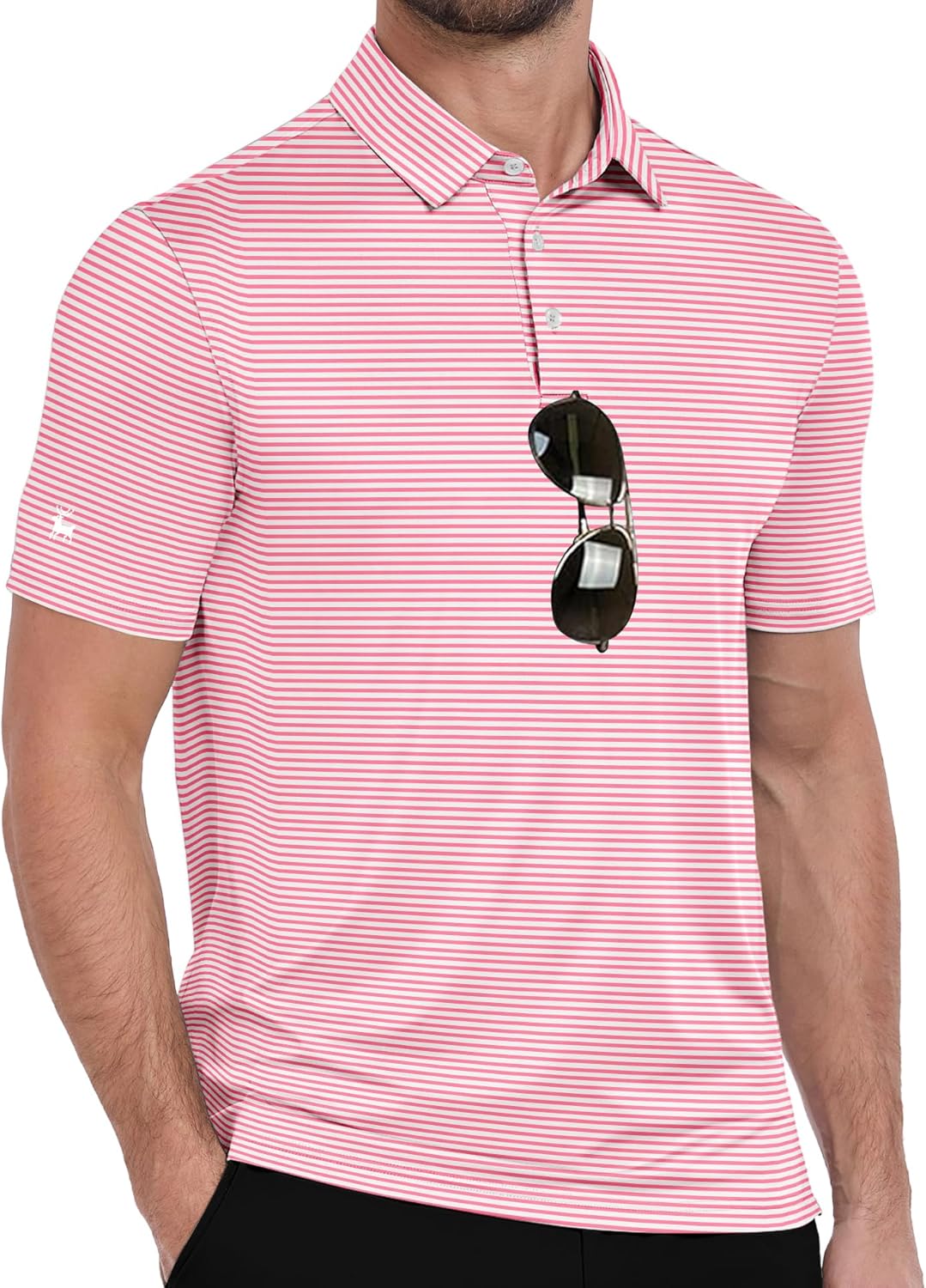 ZITY Men's Golf Polo Shirt - Short Sleeve Striped Design with UPF 50+ Protection | Moisture-Wicking Casual Tee
