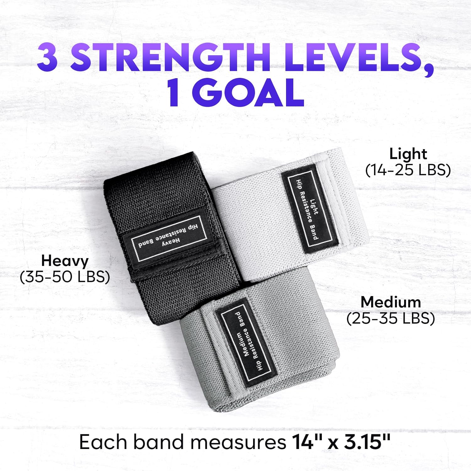 Wide Fabric Resistance Bands - 3 Strength Levels, Non-Slip Booty Bands for Men & Women | Includes Bag & Tape Measure for Gym, Yoga, Pilates