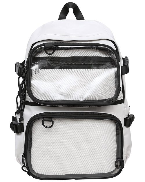 VOUSXLLEZ Ita Bag Backpack Double Window Pins Bag with insert, Backpack for Cosplay and Concert(Pins NOT Included) (White)