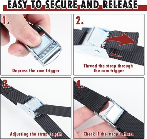 Cartman Lashing Straps - Heavy-Duty Cargo Tie-Down Straps Up to 600lbs | 12' Length, 6-Pack in Black Carry Bag