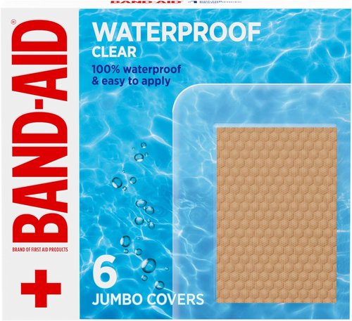 BAND-AID Brand Clear Waterproof Adhesive Bandages - Sterile First-Aid for Minor Wounds | Jumbo 6 ct