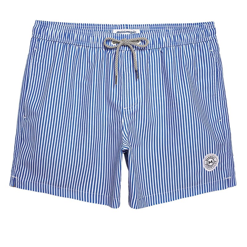 maamgic Mens Swim Trunks 5 Inch with Mesh Lining, Quick Dry Mens Bathing Suit, Swim Shorts for Swimming and Beach, Medium Blue Stripe