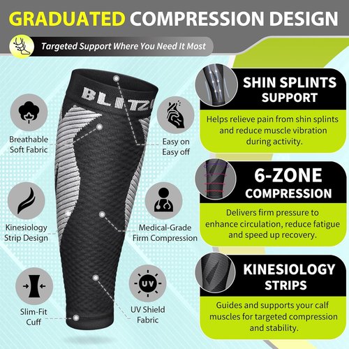 BLITZU Calf Compression Sleeve for Men & Women Footless Compression Socks Support Runners Leg Sleeve Shin Splints Pain Relief
