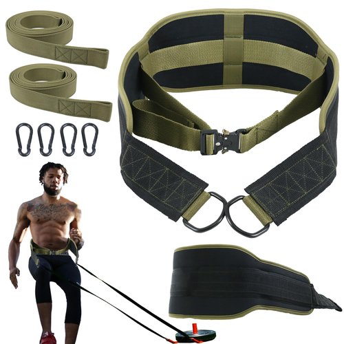 POWLIF Sled Pulling Belt, Adjustable Weight Belt for Pulling with 2 Pulling Straps, Belt for Sled Pulling (One Size)