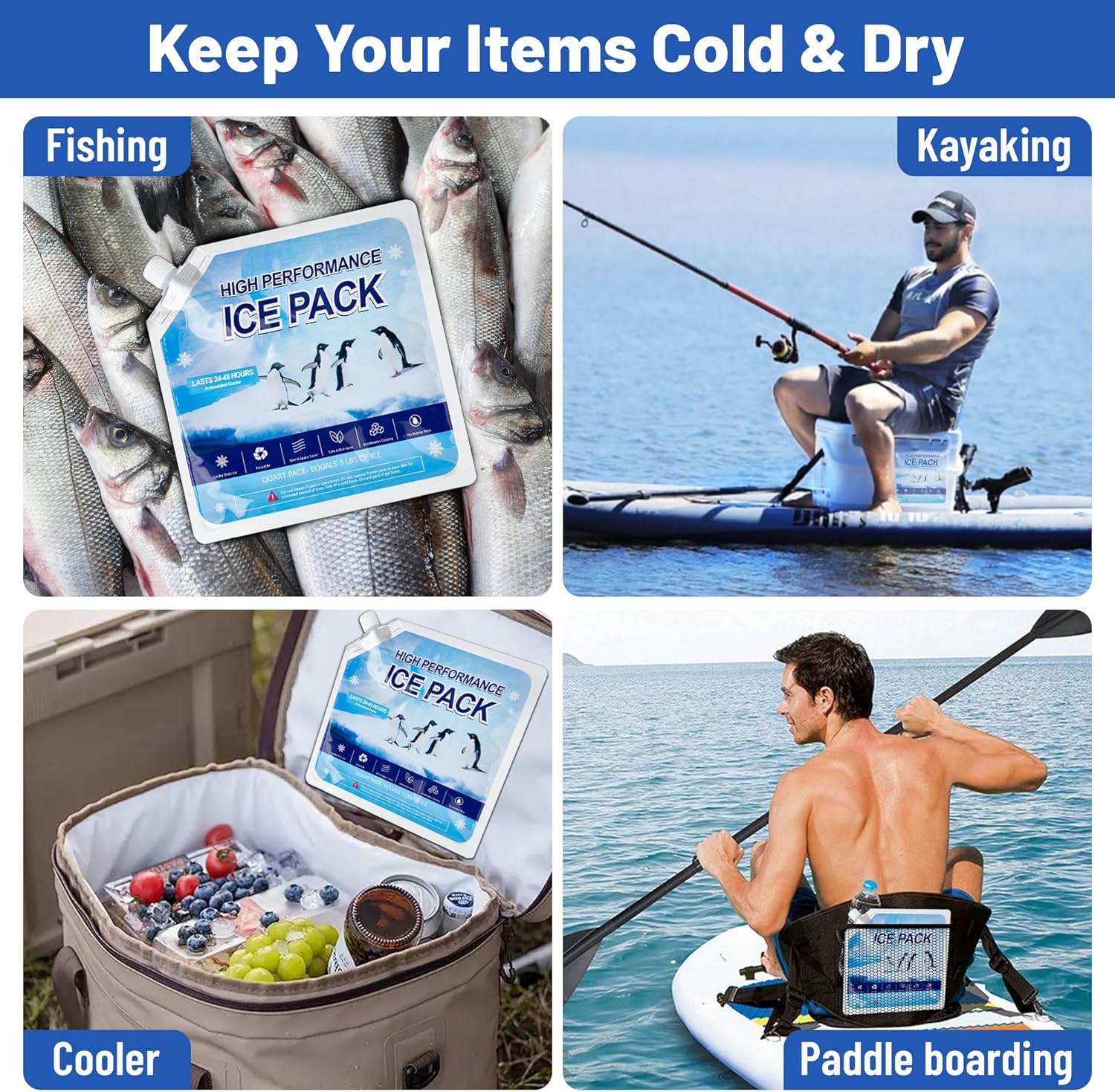 Skiennix Reusable Ice Packs - 4 Pack Freezer Ice Packs for Lunch Boxes & Camping Gear