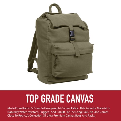 Rothco Canvas Daypack – Heavy-Duty Cotton Canvas Backpack for Hiking, Camping, Traveling, and Daily Use – 34L Capacity, Earth brown