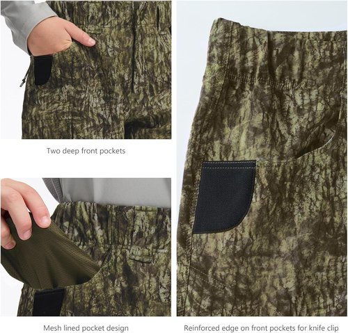BASSDASH Youth Camo Hunting Pants - Water Resistant & Breathable Cargo Design for Kids