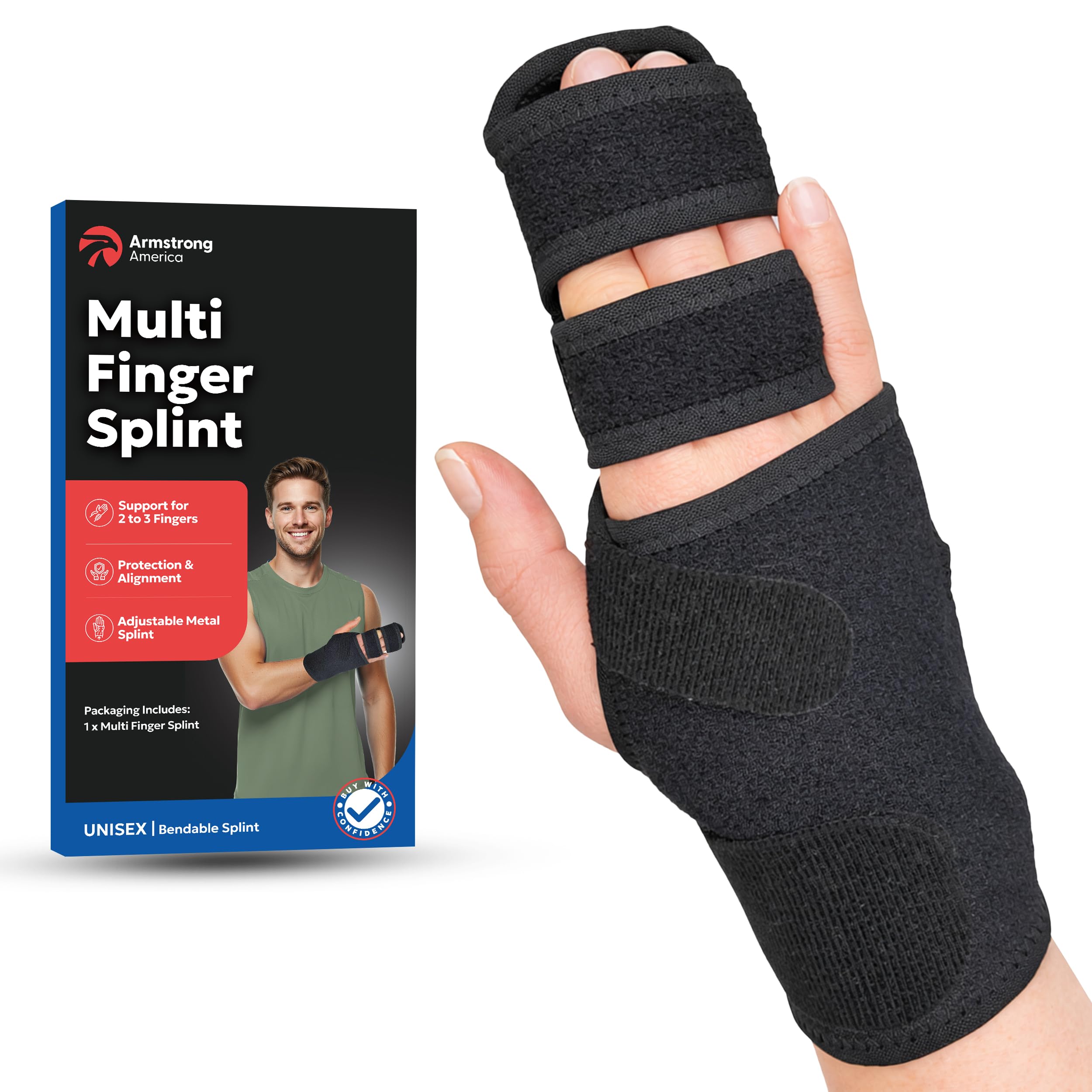 Trigger Finger Splint Finger Brace | Middle Finger Splint | Splint For Fractures, Broken Ring Finger, Arthritis, Tendonitis | Mallet Finger Splint Straightener Immobilizer | (RIGHT SMALL-MEDIUM)