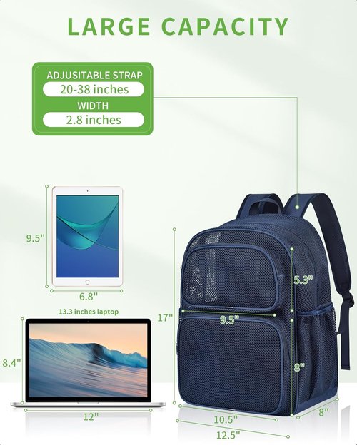 MAY TREE Heavy-Duty Mesh Backpack - Large Capacity for Travel, Beach & Hiking | Padded Straps