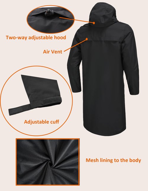 NORDIC OUTLAND Rain Jacket Men,Waterproof Breathable Long Raincoat with Hood Mesh Lining,Windbreaker for Outdoor Fishing Camping