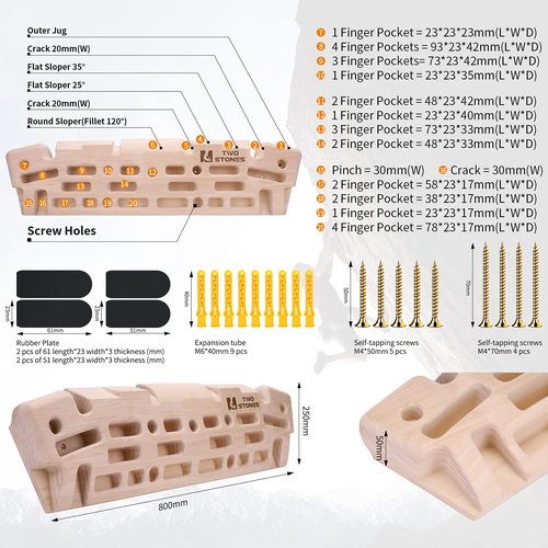 Wooden Hangboard Rock Climbing Pull Up Bar Designed Training For Climbing, Wooden Fingerboard Climbing Training Board for Building Core Strength and Endurance (CJ-HB2006)