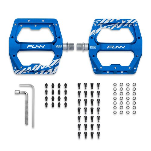 Funn Funndamental Flat Pedals - Wide Platform Bicycle Pedals for BMX/MTB Mountain Bike, Adjustable Grip for Outstanding Stability, 9/16-inch CrMo Axle (Blue)