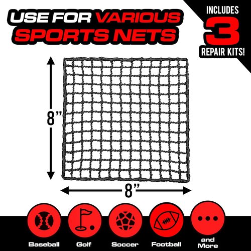 GoSports Universal Sports Net Repair Kits - Versatile 8 x 8 Inch Patch for Golf, Baseball & Soccer